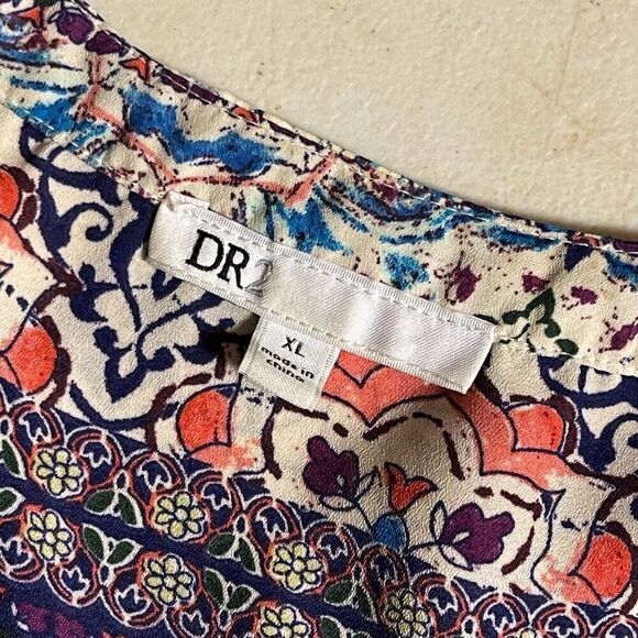 DR2 Paisley Hi Lo Split Neck Peasant Boho Blouse XL - Picture 9 of 13